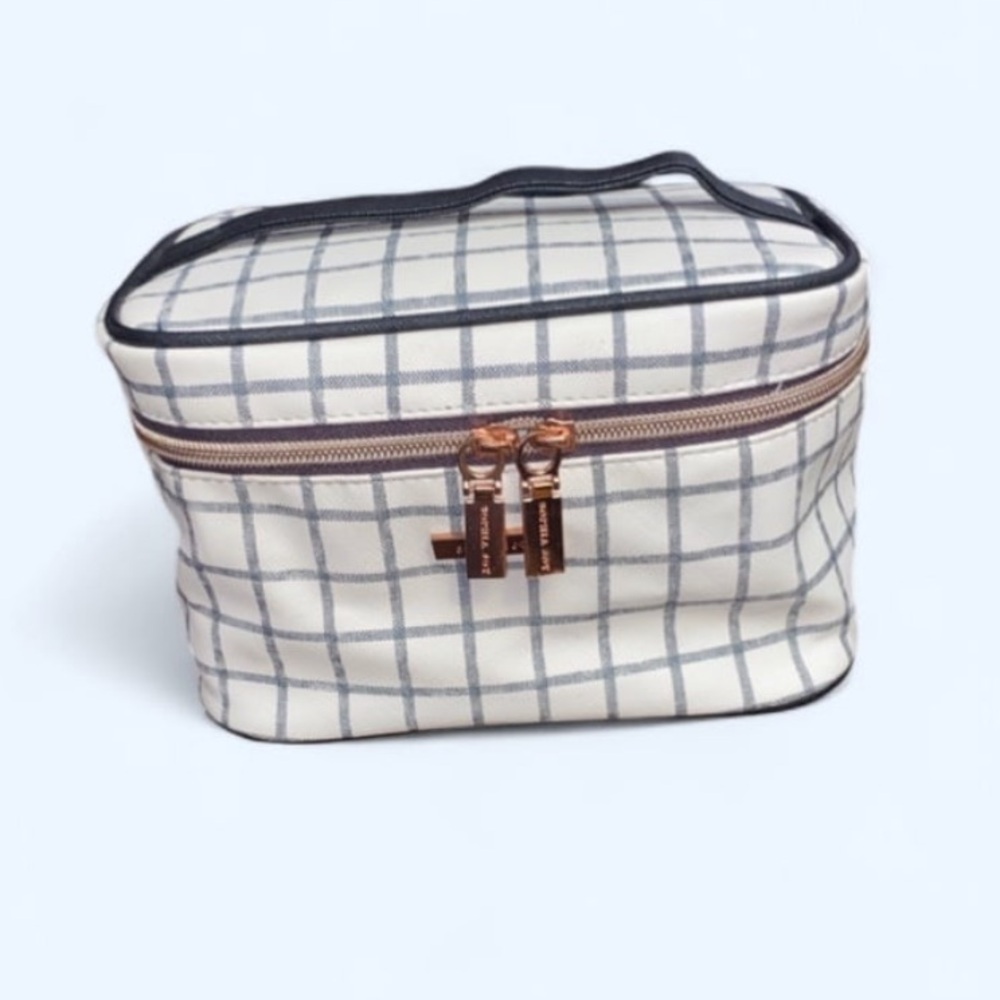 Sophia  joy  White and Black Checkered Cosmetic Bag